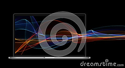 Science network pattern, connecting lines. Big Data Visualizatio. computer laptop with big data digital design flames. Business Cartoon Illustration
