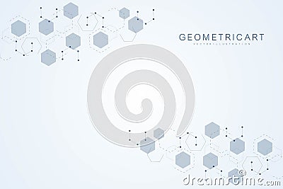 Science network pattern, connecting lines and dots. Technology hexagons structure or molecular connect elements. Vector Illustration