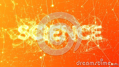 Science in Orange - Illustrated Buzzword Concept, Plexus Network Connections Stock Photo