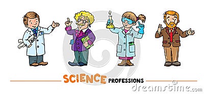 Science professions Vector funny characters set Cartoon Illustration