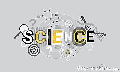 Science Research Creative Word Over Abstract Geometric Shapes Background Web Banner Vector Illustration