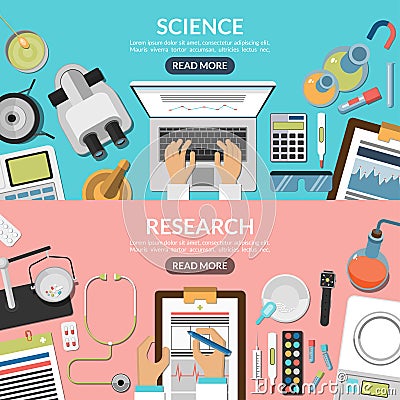 Science and research flat vector backgrounds set Vector Illustration