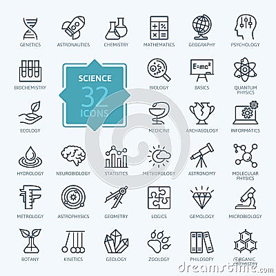 Science, scientific activityelements - minimal thin line web icon set. Vector Illustration