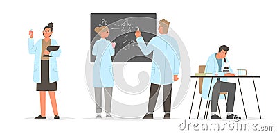 The science. A set of characters scientists involved in the study. Chemists and biologists Cartoon Illustration