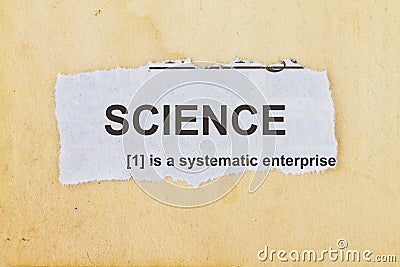 Science- teared newsprint with science word Stock Photo