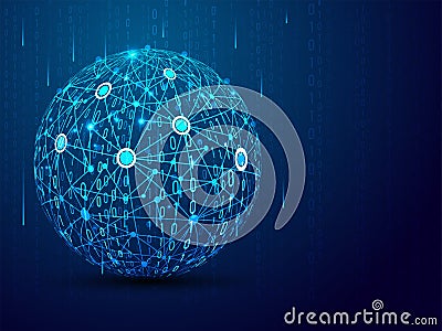 Science and technology concept, futuristic cyberspace network, 3D global networking sphere on blue background Stock Photo