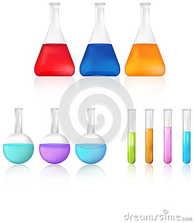 Science test tube and beaker icon set Vector Illustration