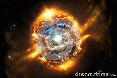 Scientific astronomical background, bright quasar in deep space. Generative AI Stock Photo