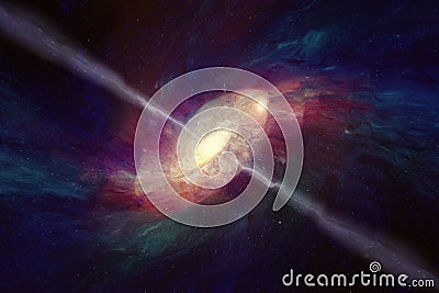 Spacetime warping concept, black hole absorbs spiral galaxy Stock Photo