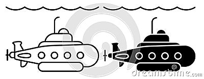 Scientific bathyscaphe, submarine icon. Underwater research. Simple black and white vector Vector Illustration