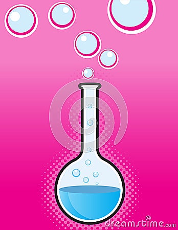 Scientific beaker with bubbles. Vector Illustration