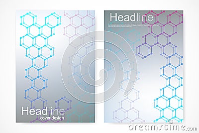 Scientific brochure design template. Vector flyer layout, Molecular structure with connected lines and dots. Scientific Vector Illustration