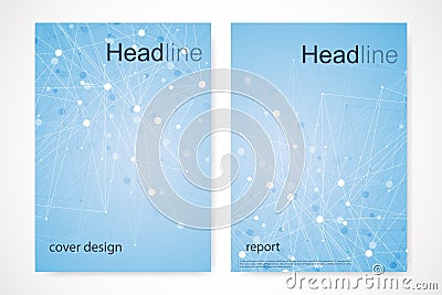 Scientific brochure design template. Vector flyer layout, Molecular structure with connected lines and dots. Scientific Vector Illustration