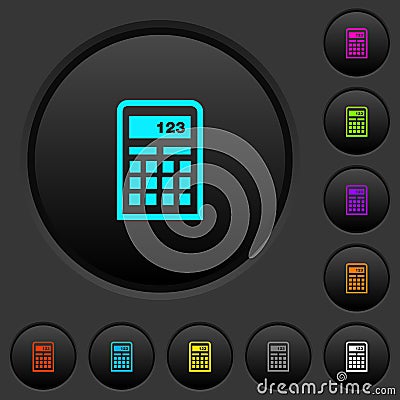 Scientific calculator dark push buttons with color icons Stock Photo