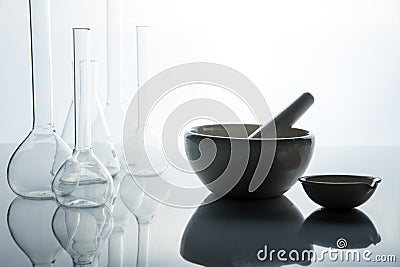 Scientific equipment in the chemical laboratory. Chemical studies. Stock Photo
