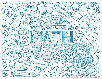 Scientific formulas and calculations in physics and mathematics on whiteboard. The lesson of algebra and geometry in Vector Illustration