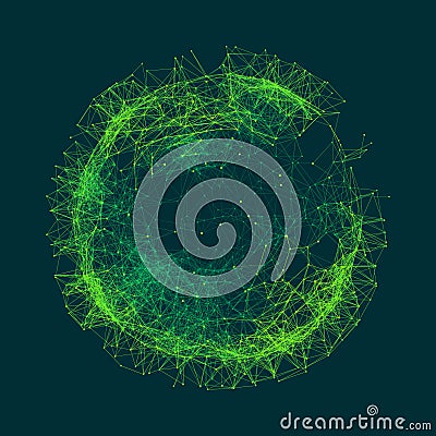 Scientific illustration with connected lines and dots. Luminous microscopic forms. Glowing grid. Connection structure. Vector Illustration