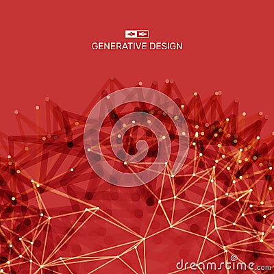 Scientific illustration with connected lines and dots. Luminous microscopic forms. Glowing grid. Connection structure. Vector Illustration
