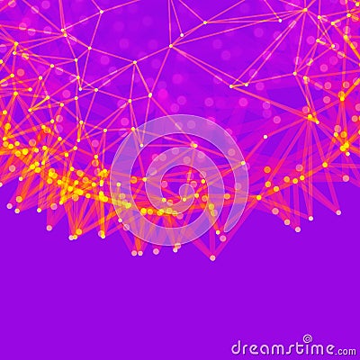 Scientific illustration with connected lines and dots. Luminous microscopic forms. Glowing grid. Connection structure. Wireframe Vector Illustration