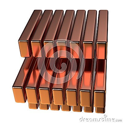 Scientific Isolated Elegant Modern 3D Rendering Abstract Background of Chains of Triangular Copper Metal Object Shapes Cartoon Illustration