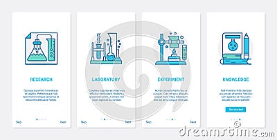 Scientific knowledge, laboratory research UX, UI onboarding mobile app page screen set Cartoon Illustration