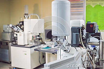 Scientific laboratory with a couple of electron microscopes Stock Photo
