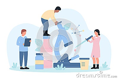 Scientific medical clinical research in laboratory for pharmacology by tiny people Vector Illustration