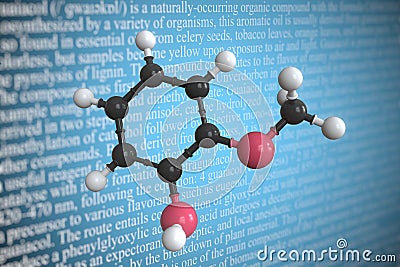 Molecular model of guaiacol, 3D rendering Stock Photo