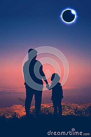 Scientific natural phenomenon. Total solar eclipse with diamond Stock Photo