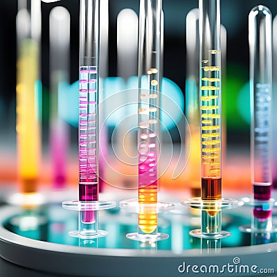 Scientific Precision: Close-Up of Lab Samples in Pipettes â€“ Crafted Through AI Generative Techniques Stock Photo