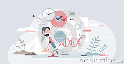 Scientific research with biochemistry test or examination tiny person concept Vector Illustration