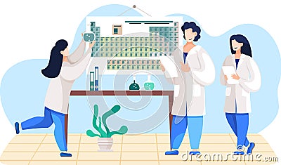 Scientific research. Chemical laboratory experiments. Chemists are monitoring the progress Vector Illustration
