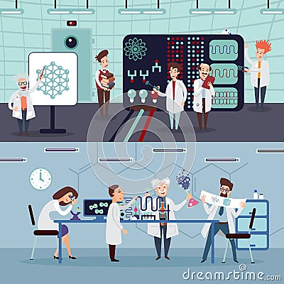 Scientific Research Horizontal Banners Vector Illustration