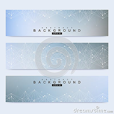 Scientific set of modern vector banners. DNA molecule structure with connected lines and dots. Science vector background Vector Illustration
