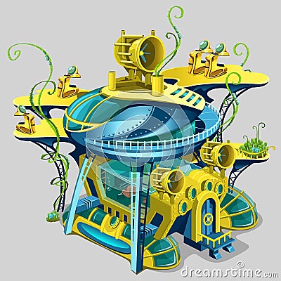 Scientific underwater station, cartoon location Vector Illustration