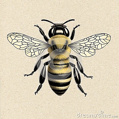 Scientific vintage drawing of a honeybee Stock Photo