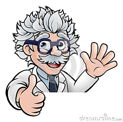Scientist Cartoon Character Sign Thumbs Up Vector Illustration