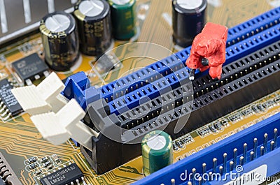 Scientist checking toxic on the computer motherboard Stock Photo