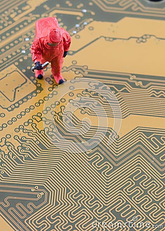 Scientist checking toxic on the computer motherboard Stock Photo