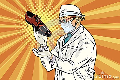 Scientist chemist explores shoes Vector Illustration