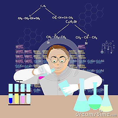 A scientist conducts a chemical experiment Vector Illustration