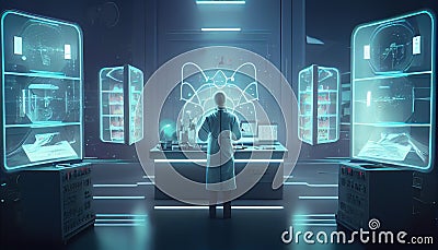 A scientist conducts experiments in the laboratory neon colored AI generated illustration for design Cartoon Illustration