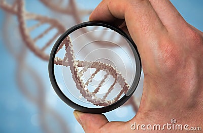 Scientist examinates DNA molecule. Genetics research concept Stock Photo