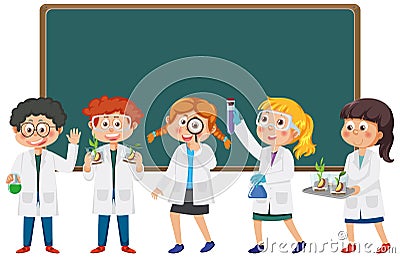 Scientist kids with chalkboard background Vector Illustration