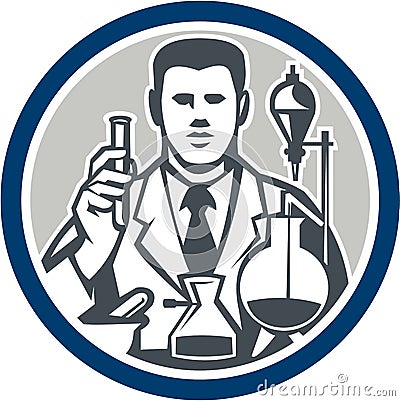 Scientist Lab Researcher Chemist Retro Circle Vector Illustration