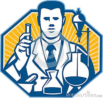 Scientist Lab Researcher Chemist Retro Vector Illustration