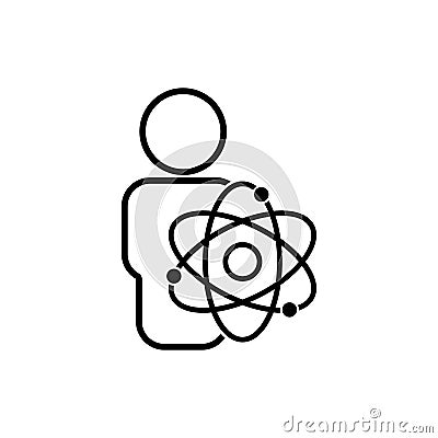 Scientist line symbol. People and atom line icon. Design vector Vector Illustration