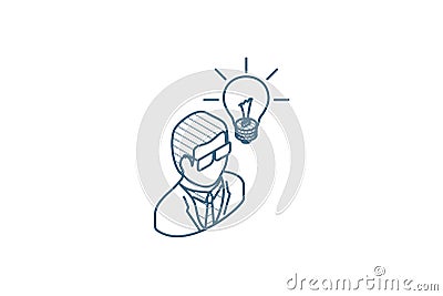 Scientist man idea isometric icon. 3d line art technical drawing. Editable stroke vector Cartoon Illustration