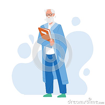 Scientist Old Man In Uniform With Folder Vector Vector Illustration