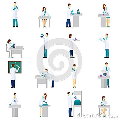 Scientist Person Flat Set Vector Illustration